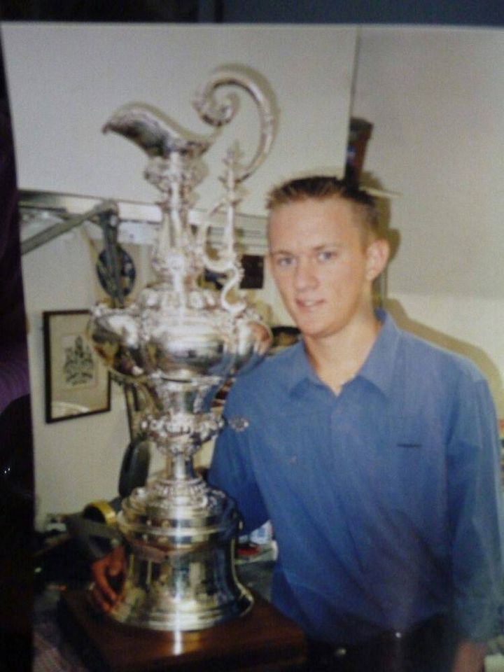 Ray with the America's Cup trophy, the Auld Mug