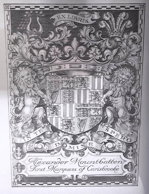 An image of Ray's final finishing piece from his 6 year apprenticeship at Garrard & Aspreys, a sterling silver plate 6 inches x 4 inches that has been hand engraved with the Coat of Arms of Alexander Mountbatten First Marquess of Carisbrooke
