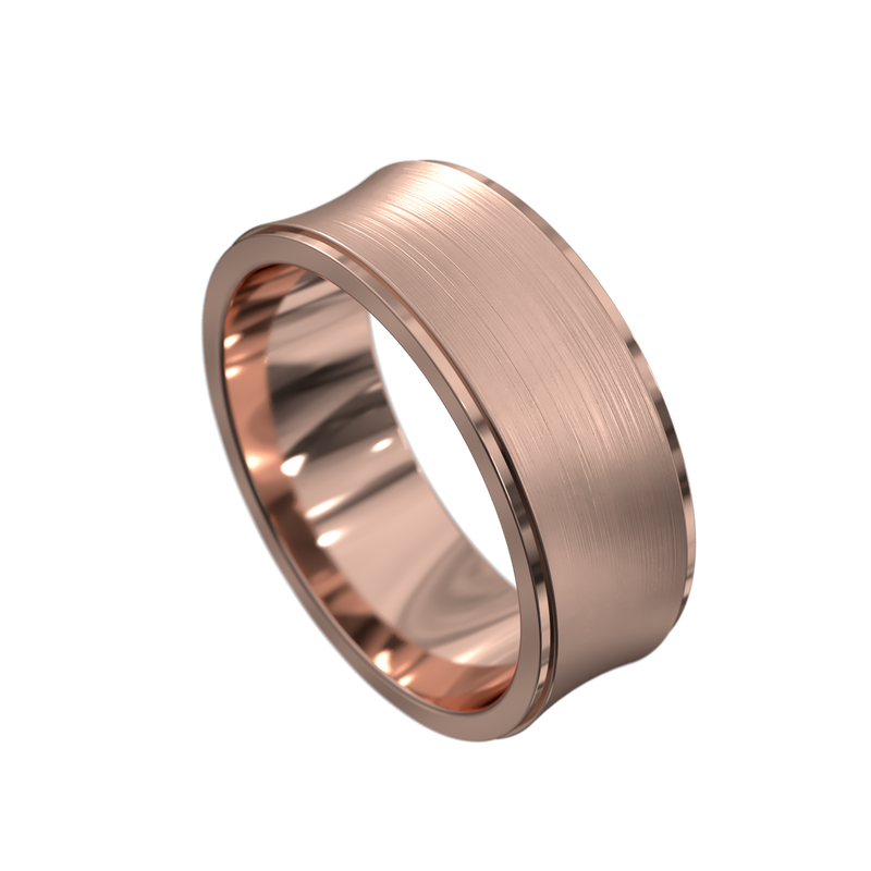 Concave rose gold mens wedding ring