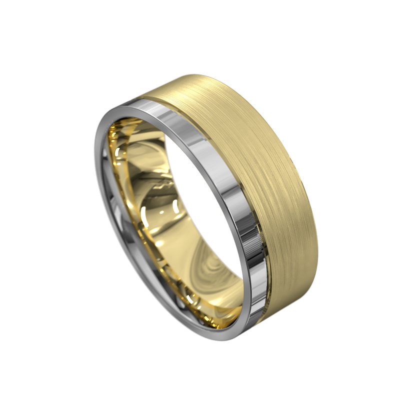 Yellow gold ring with white gold border on one edge