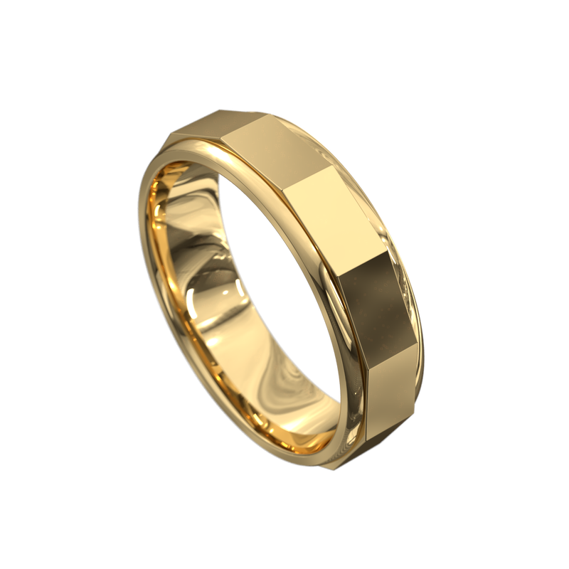Yellow gold mens wedding ring with faceted edges