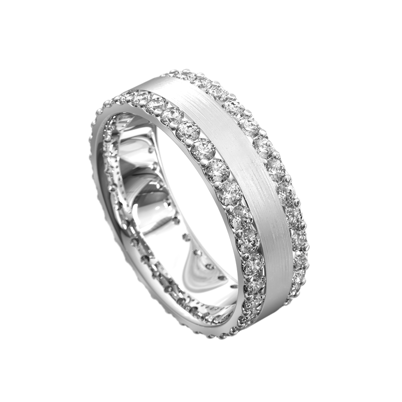 White gold wedding ring with diamond set borders